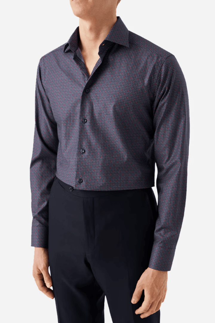 Chemise ajustée Eton avec motif cachemire, col coupé et poignets simples, idéale pour toutes occasions.