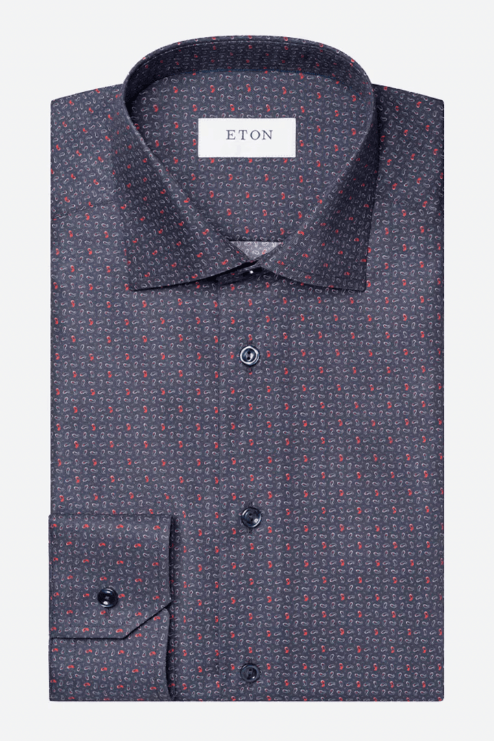 Chemise ajustée Eton avec motif cachemire subtil, col classique et poignets simples, élégante pour toutes les occasions.