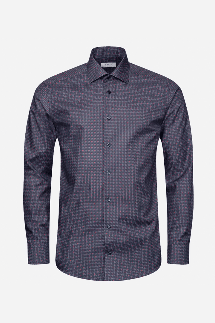 Chemise ajustée Eton avec motif cachemire, col traditionnel, idéale pour occasions formelles ou décontractées.