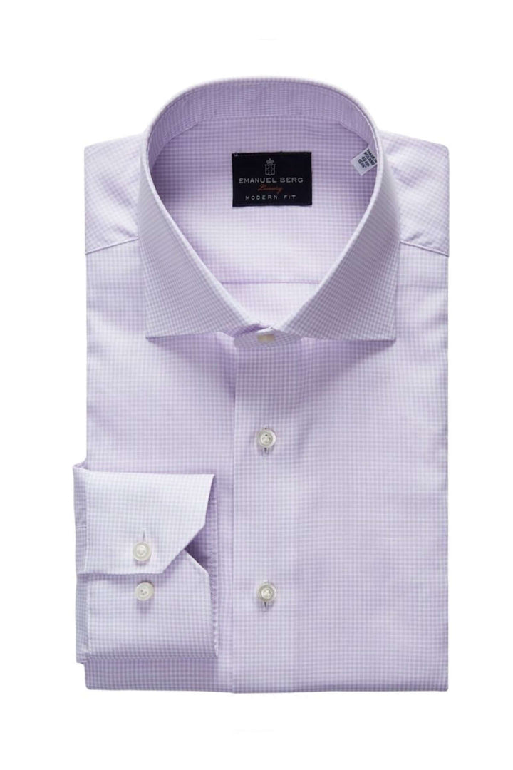 Chemise à carreaux raffinée en twill extensible, col Rialto, élégante et confortable.