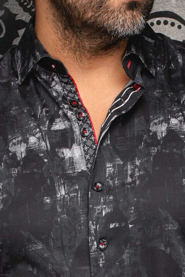 Chemise coupe ajustée Jasper avec imprimé abstrait artistique et col classique structuré, parfaite pour un style élégant et moderne.