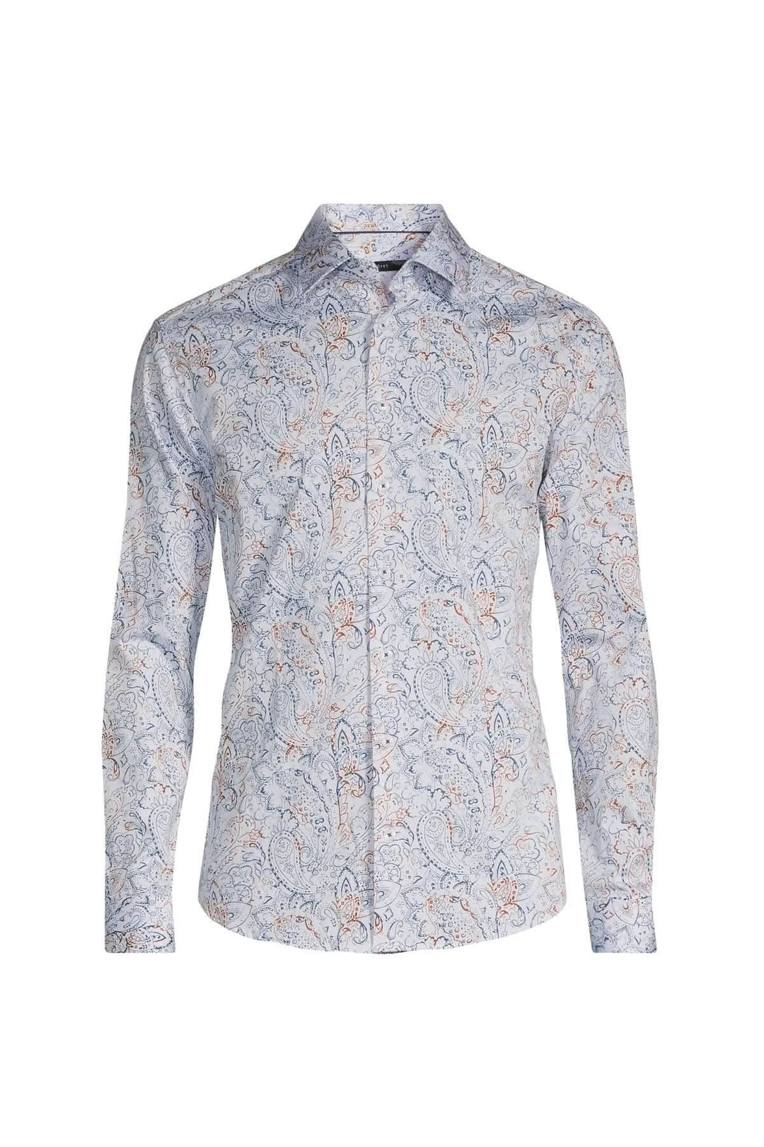 Chemise de sport à manches longues, motif cachemire élégant, col classique et patte de boutonnage invisible.