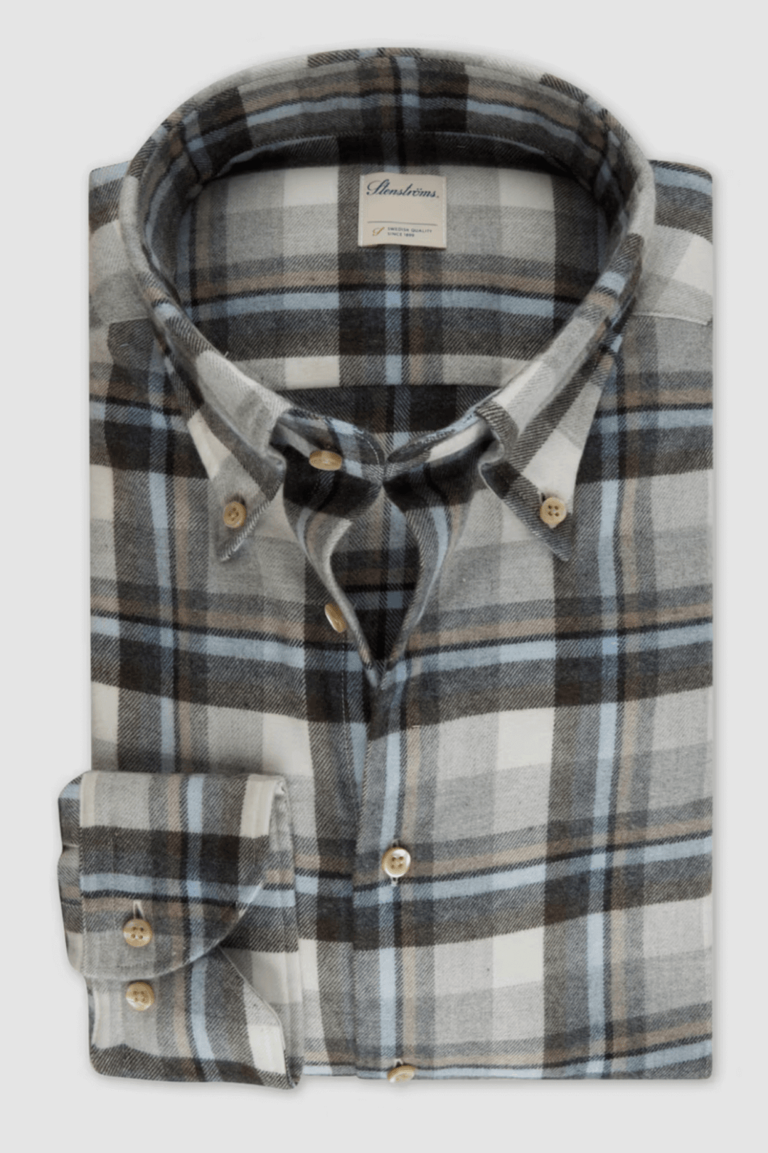 Chemise en flanelle à carreaux en coton avec col boutonné et boutons en nacre