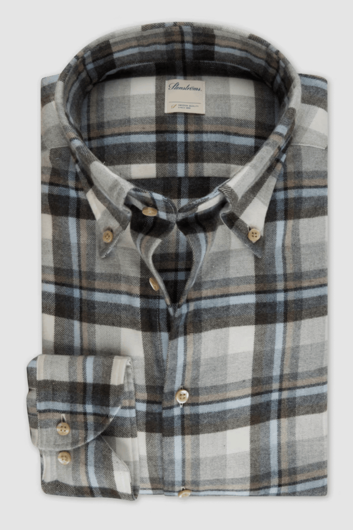 Chemise en flanelle à carreaux en coton avec col boutonné et boutons en nacre