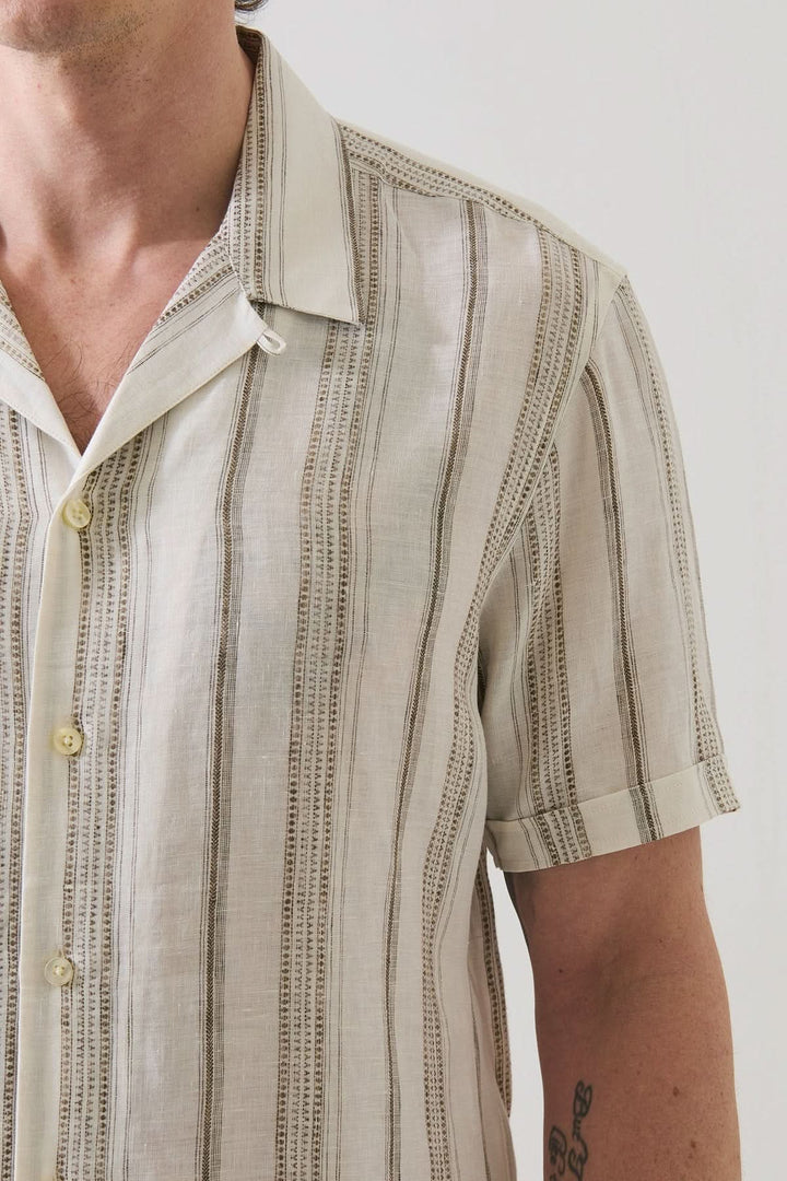 Chemise en lin à rayures dobby col camp