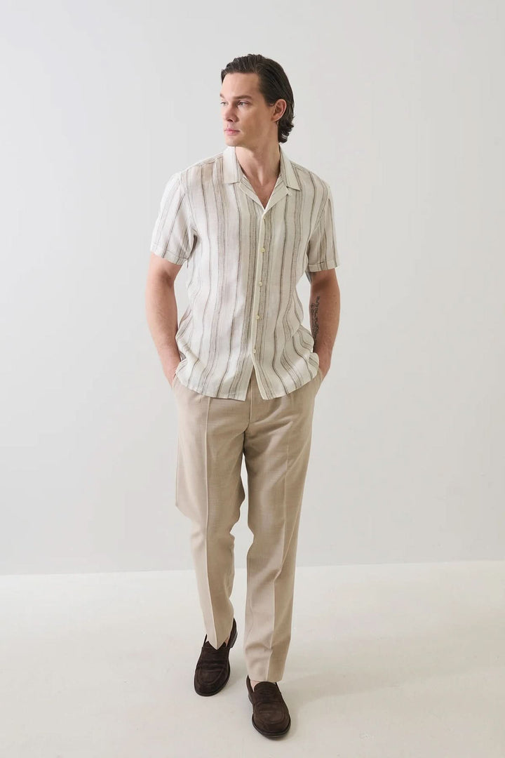 Chemise en lin à rayures dobby col camp