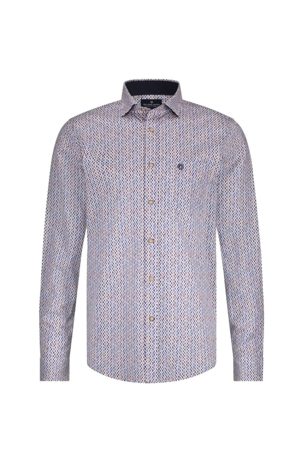 Chemise homme à imprimé boomerang multicolore, coupe moderne et col classique, idéale pour un look soigné.
