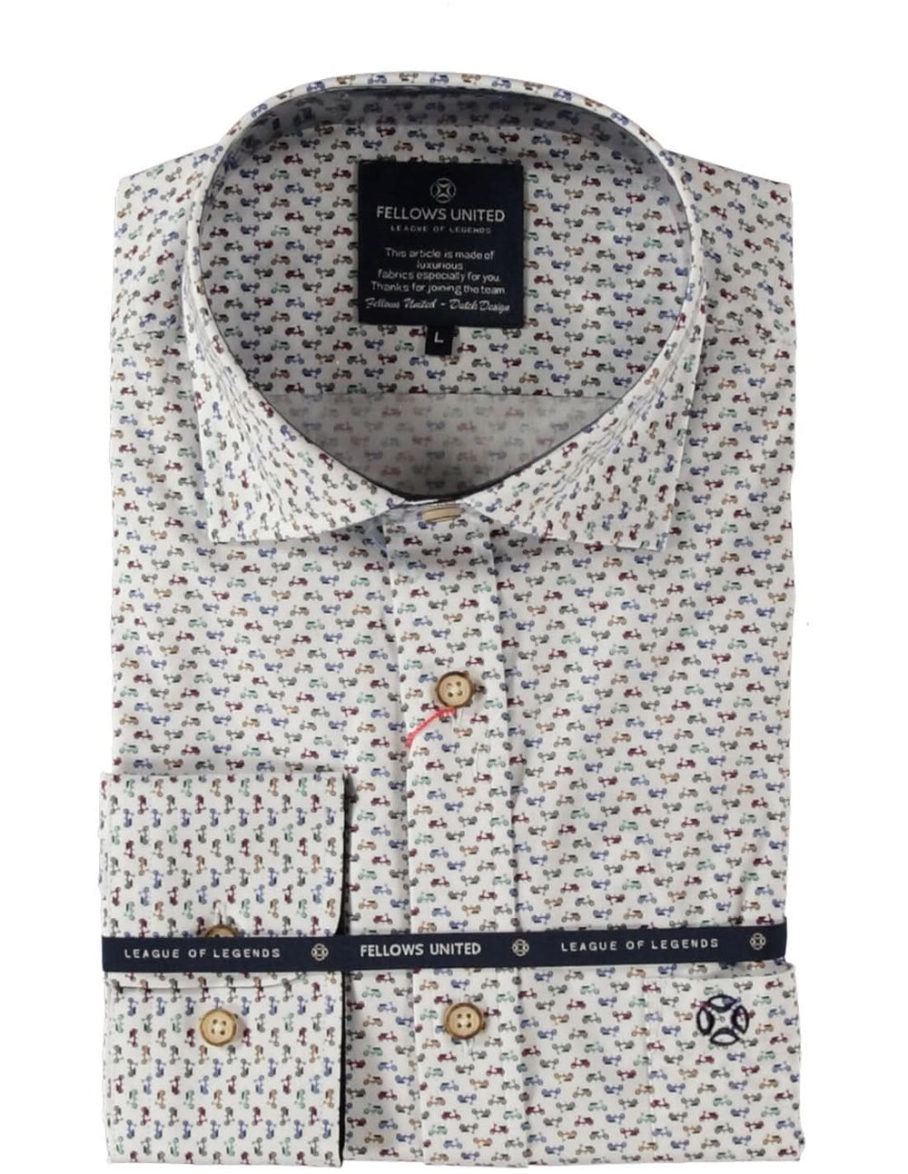 Chemise imprimée à manches courtes avec motif de motos colorées, parfaite pour l'été.
