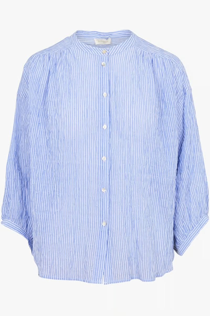 Chemise intemporel bleue à rayures avec poignets et manches longues, idéale pour un look à la fois élégant et décontracté.