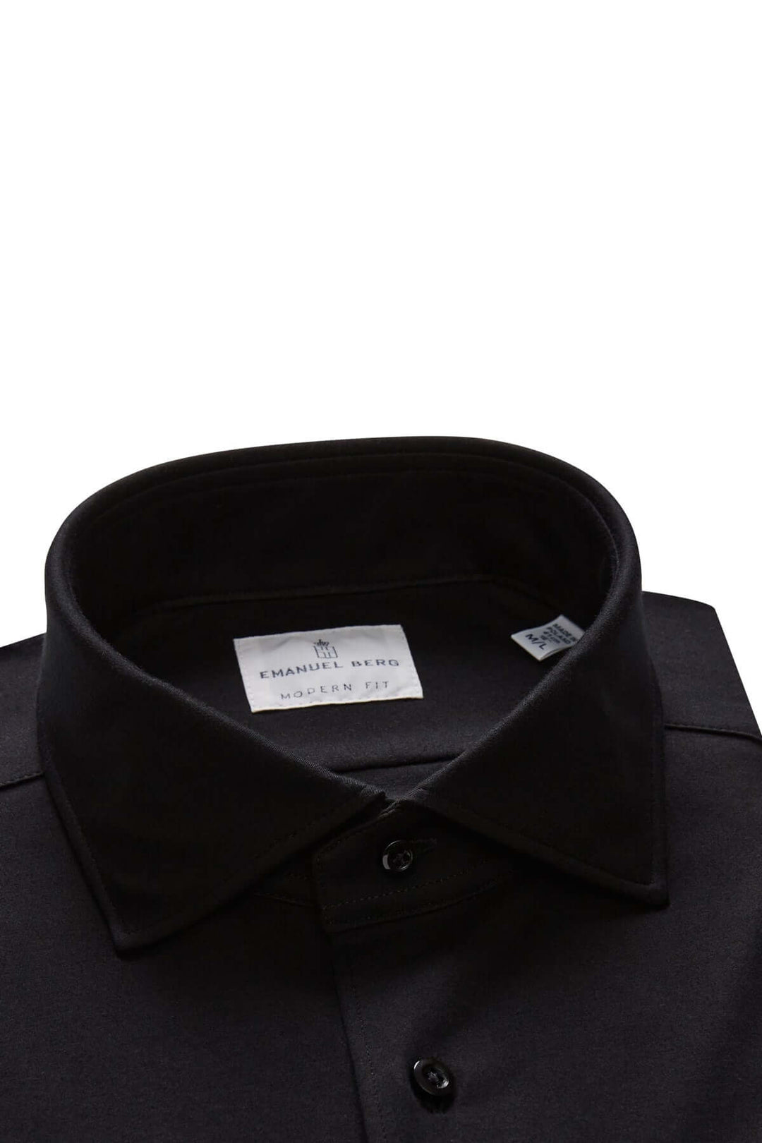 Chemise élégante noire avec col classique et patte de boutonnage, idéale pour les occasions formelles.