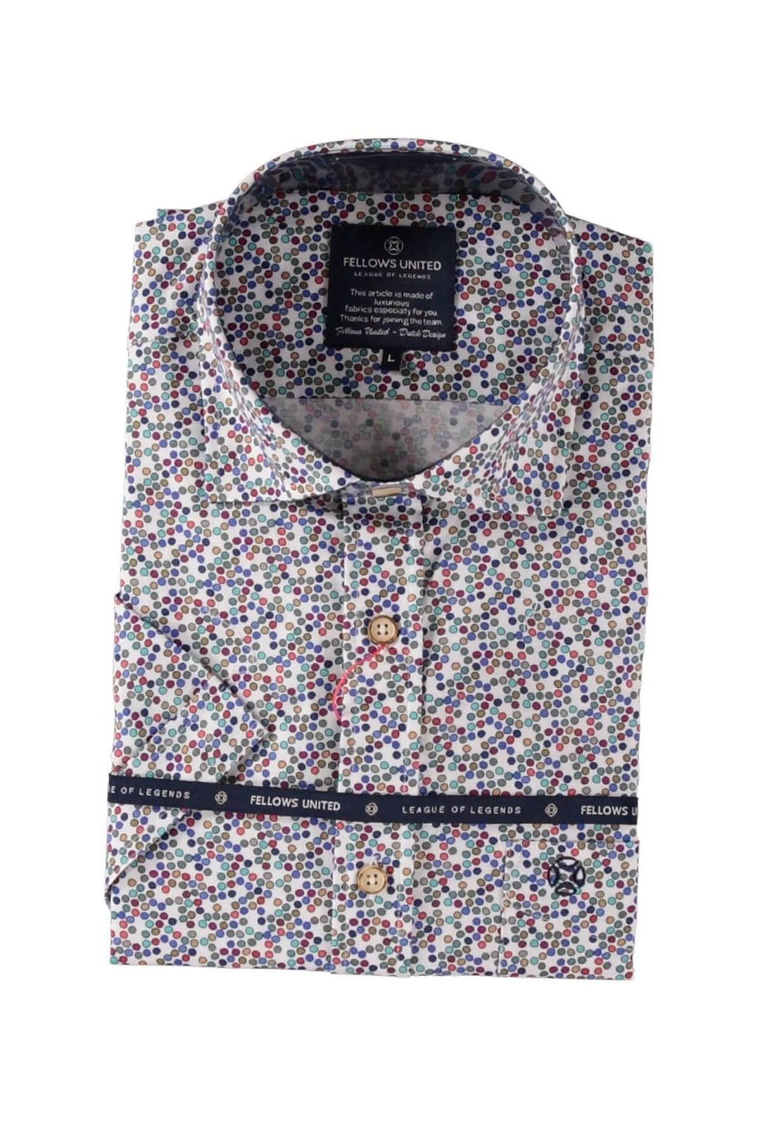 Chemise à manches courtes à pois multicolores, col classique, légère et fraîche, idéale pour l'été.