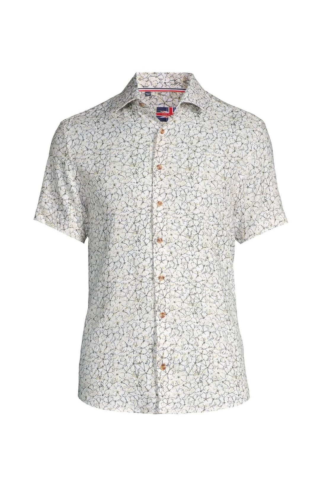 Chemise à manches courtes avec motif floral délicat, boutons contrastants, idéale pour l'été.