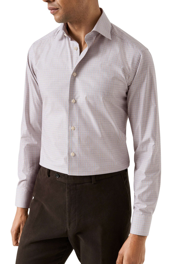 Chemise à motif micro-carreaux, coupe ajustée, style moderne, col classique, idéale pour le bureau ou les sorties élégantes.