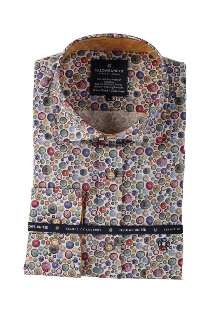 Chemise à pois diagonaux colorés, col classique, manches courtes, style artistique, parfaite pour vos tenues estivales.