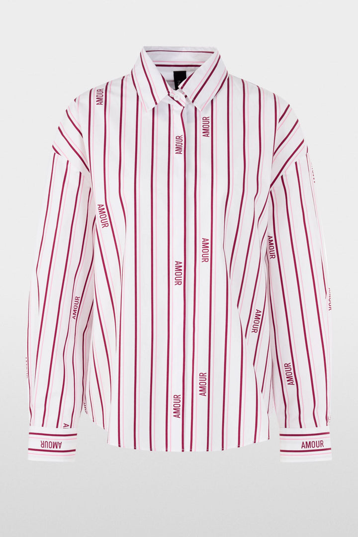Chemise rayée décontractée en coton biologique avec rayures modernes et inscription, manches longues, coupe droite, Rethink Together