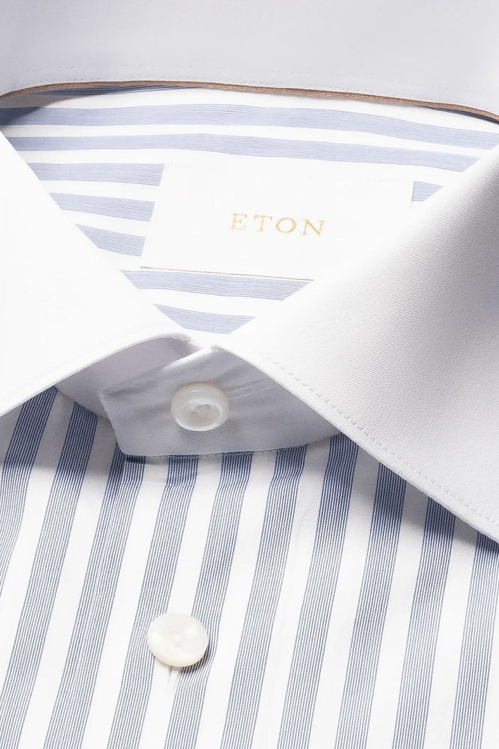 Chemise à rayures verticales Eton avec col blanc élégant.