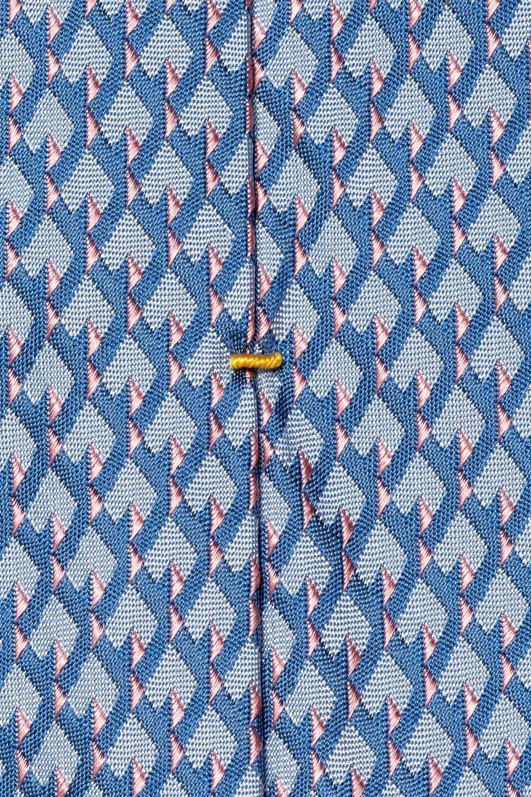 Cravate en soie à motif géométrique bleu, gris et rose, tissé avec un éclat subtil par la maison Eton.