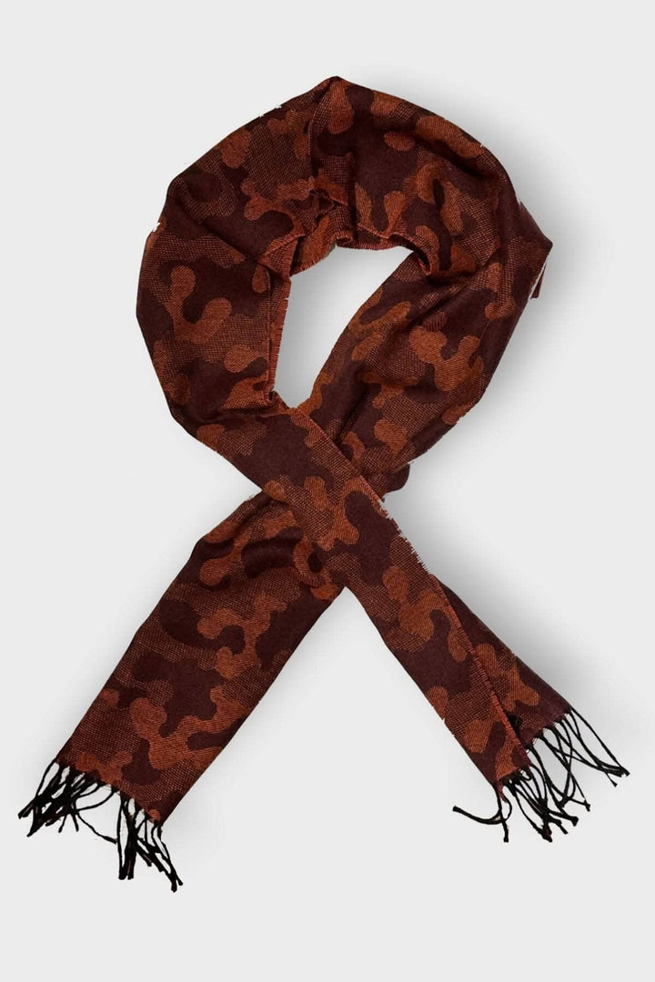 Foulard en cachemire imprimé armé couleur rouille avec franges, 180CMx30CM, accessoire de luxe élégant.