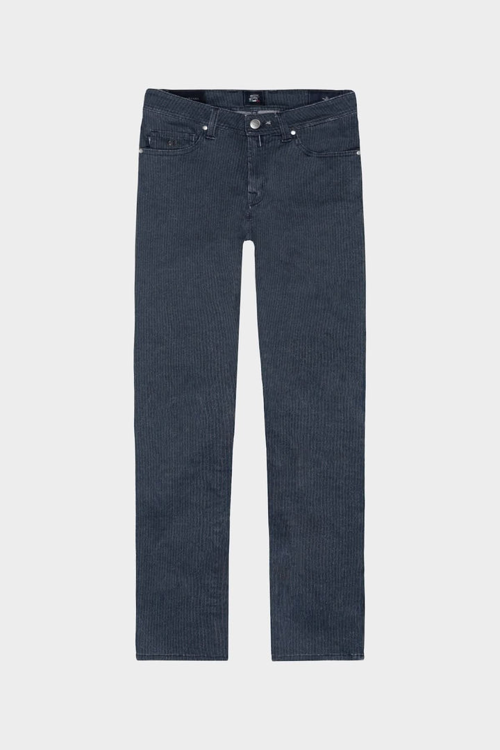 Jean coupe Michelangelo imprimé Hyper en coton et élasthanne, surface lisse, rayures fines, couleur sombre.