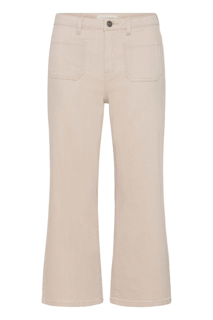 Jeans Brook à jambe droite beige, taille haute, longueur cheville, pour un style polyvalent et confortable au quotidien. Silhouette épurée.
