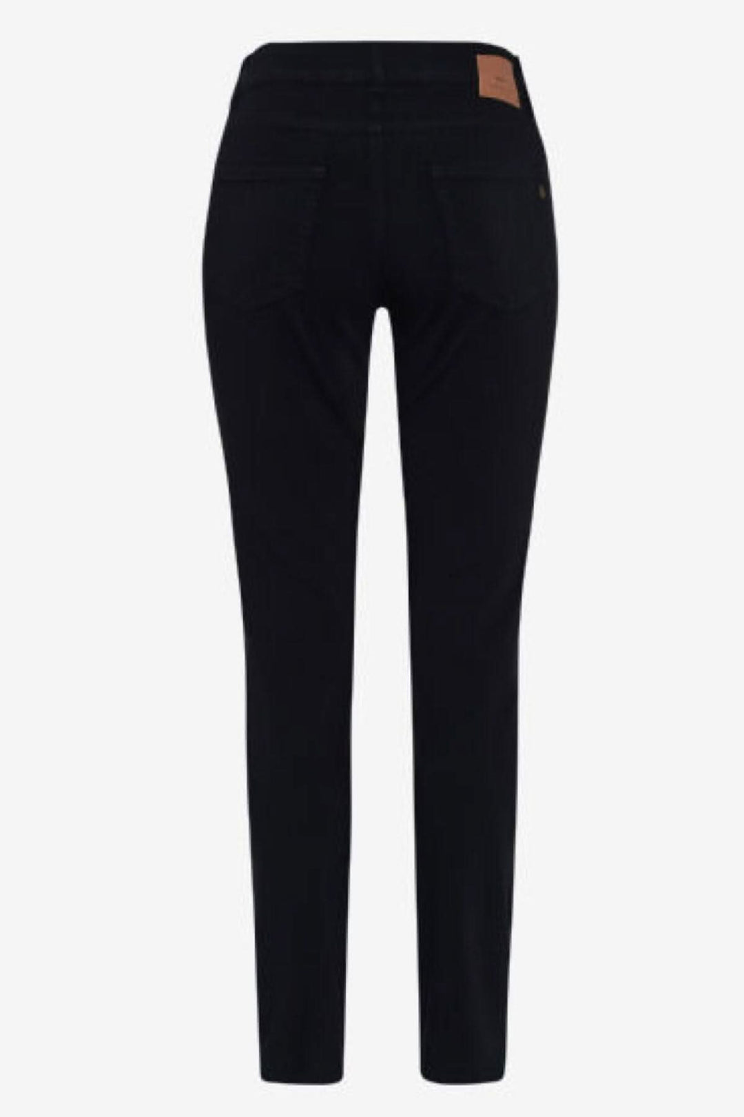 Jeans classique Shakira, vue arrière, coupe skinny, couleur noire, poches arrière élégantes et surpiqûres décoratives.