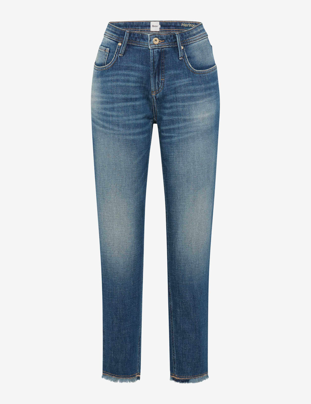 Jeans droit avec bas éffiloché MILEY en denim souple et extensible signé Brax, coupe classique et confortable, idéal tous les jours.