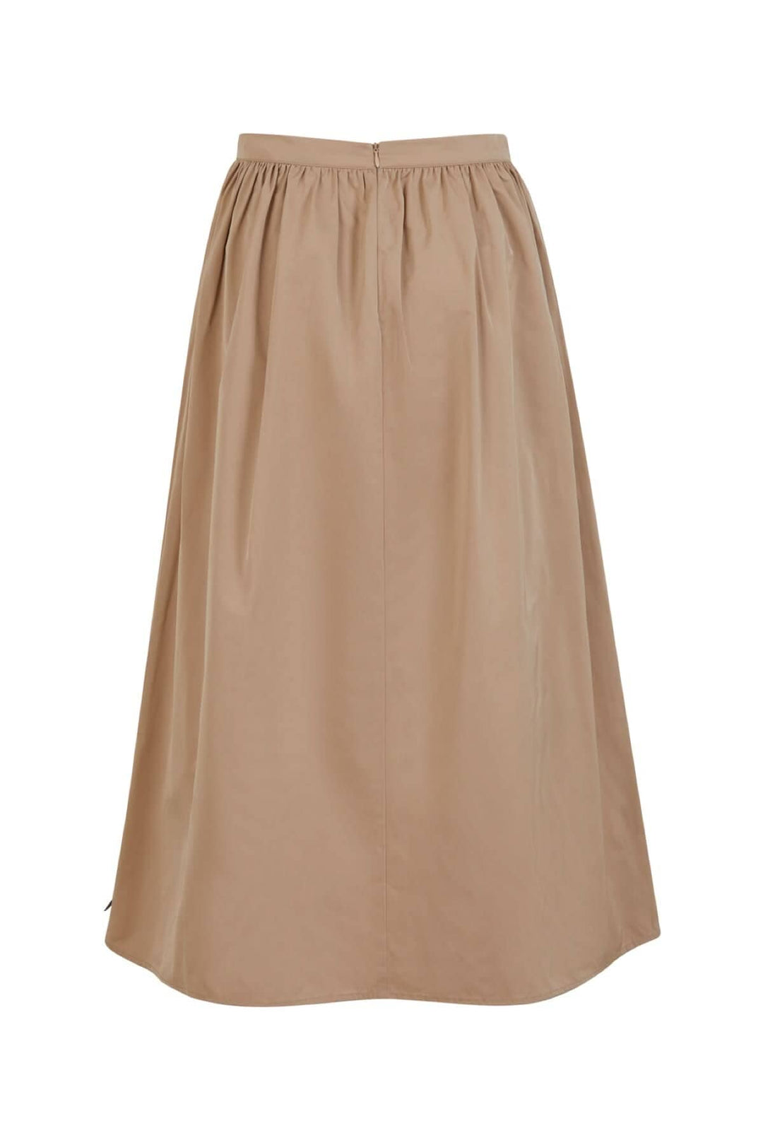 Jupe longue en polyester beige, plis en haut, longueur mollet, fermeture éclaire à l&