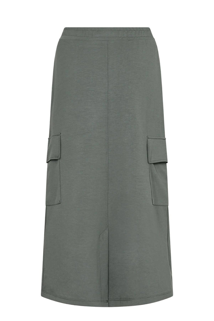 Jupe longue souple en modal avec poches, taille élastique, design trapèze, couleur vert