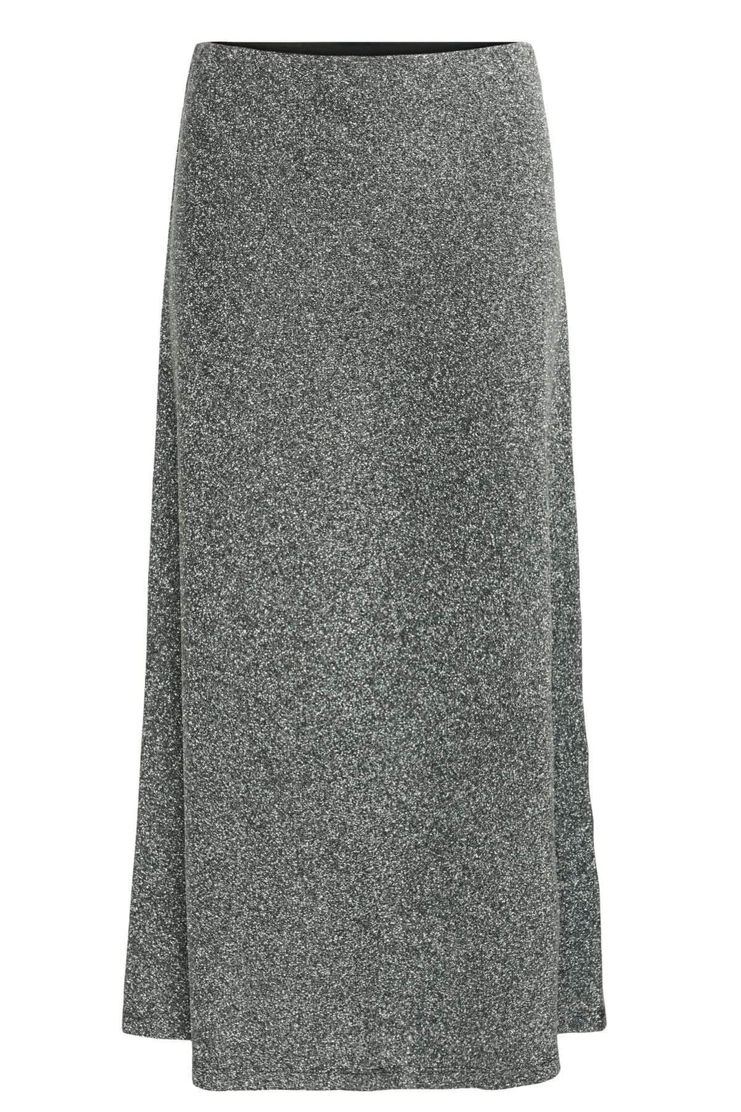 Jupe scintillante Viebe, jupe midi évasée avec effet métallisé et taille élastique pour un style chic et féminin. Idéale pour soirées festives. Décris moi le produit en français.