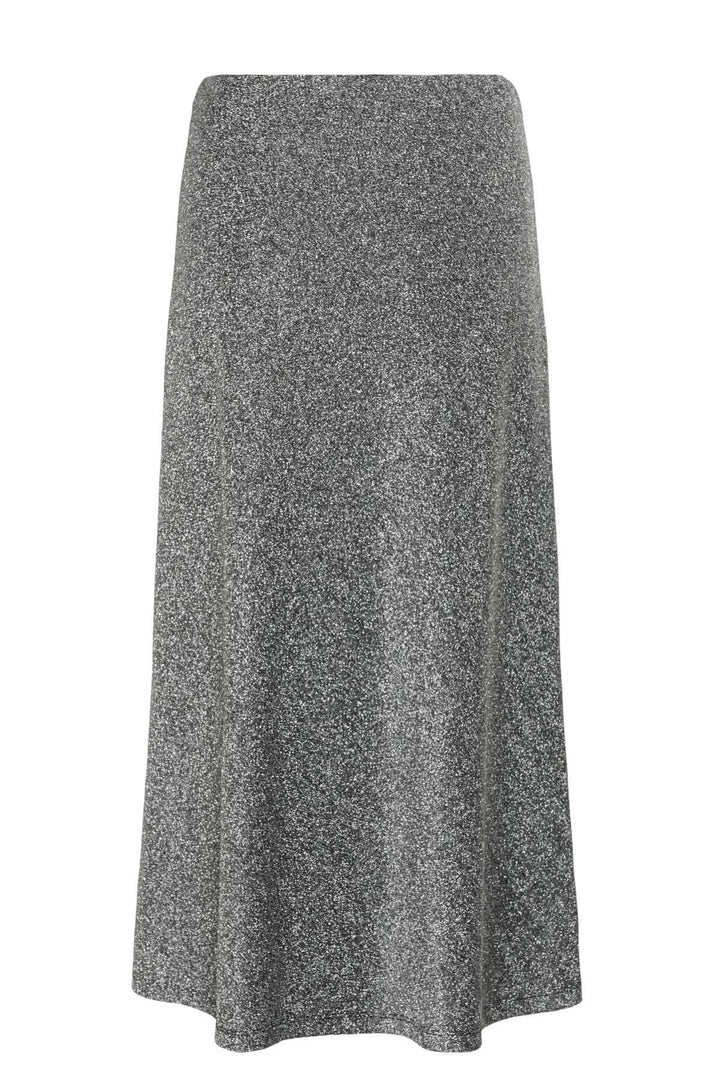 Jupe scintillante Viebe, jupe midi fluide et évasée, effet métallisé discret, taille élastique, chic et féminine pour soirées festives.