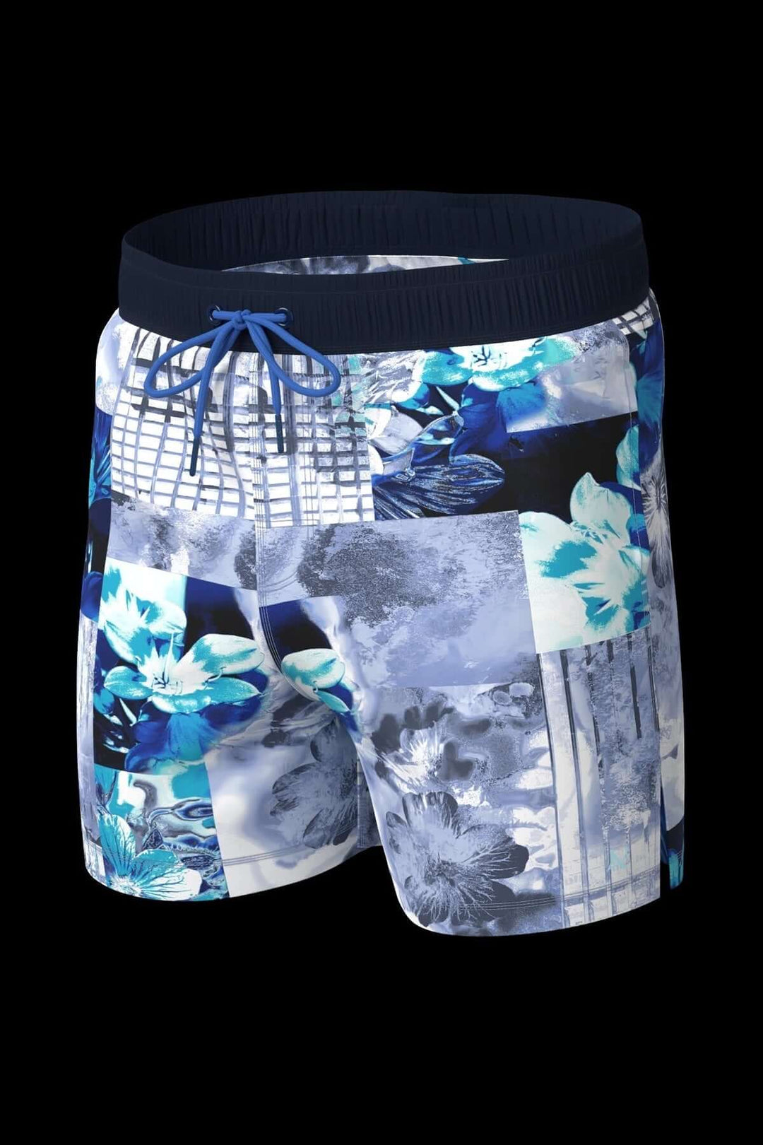 Maillot de bain Lacourt avec imprimé floral turquoise et bleu, coupe courte idéale pour l'été.