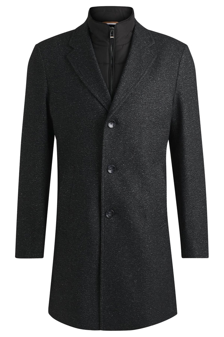 Manteau en tweed ajusté noir avec fermeture éclair intérieure détachable de BOSS.