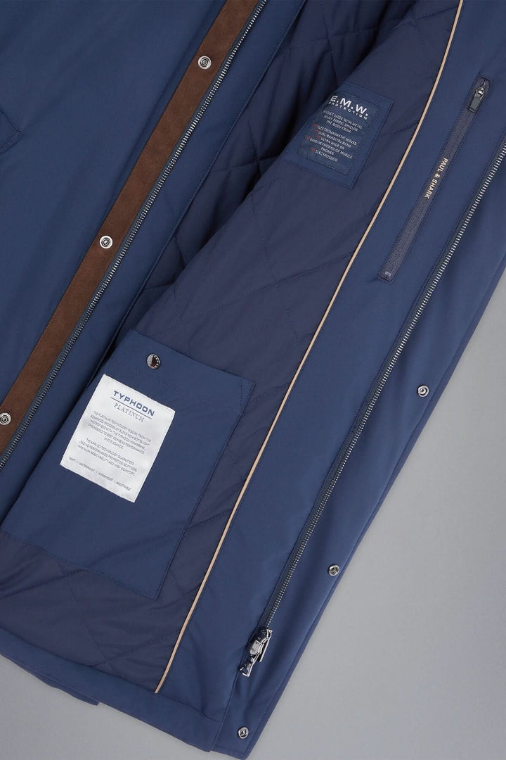 Manteau d'hiver Primaloft bleu marine avec doublure matelassée et poches zippées