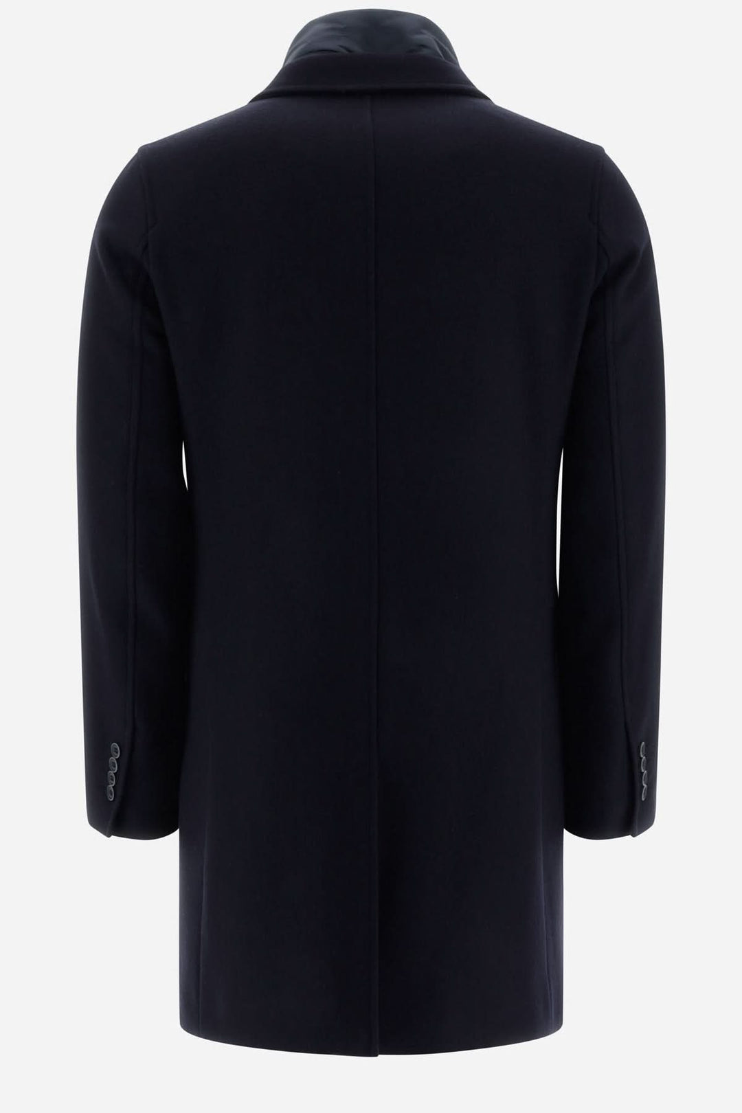 Manteau en laine Diagonal Herno, vue arrière, bleu, col matelassé, design italien, coupe étroite.