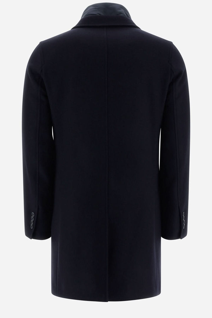 Manteau en laine Diagonal Herno, vue arrière, bleu, col matelassé, design italien, coupe étroite.