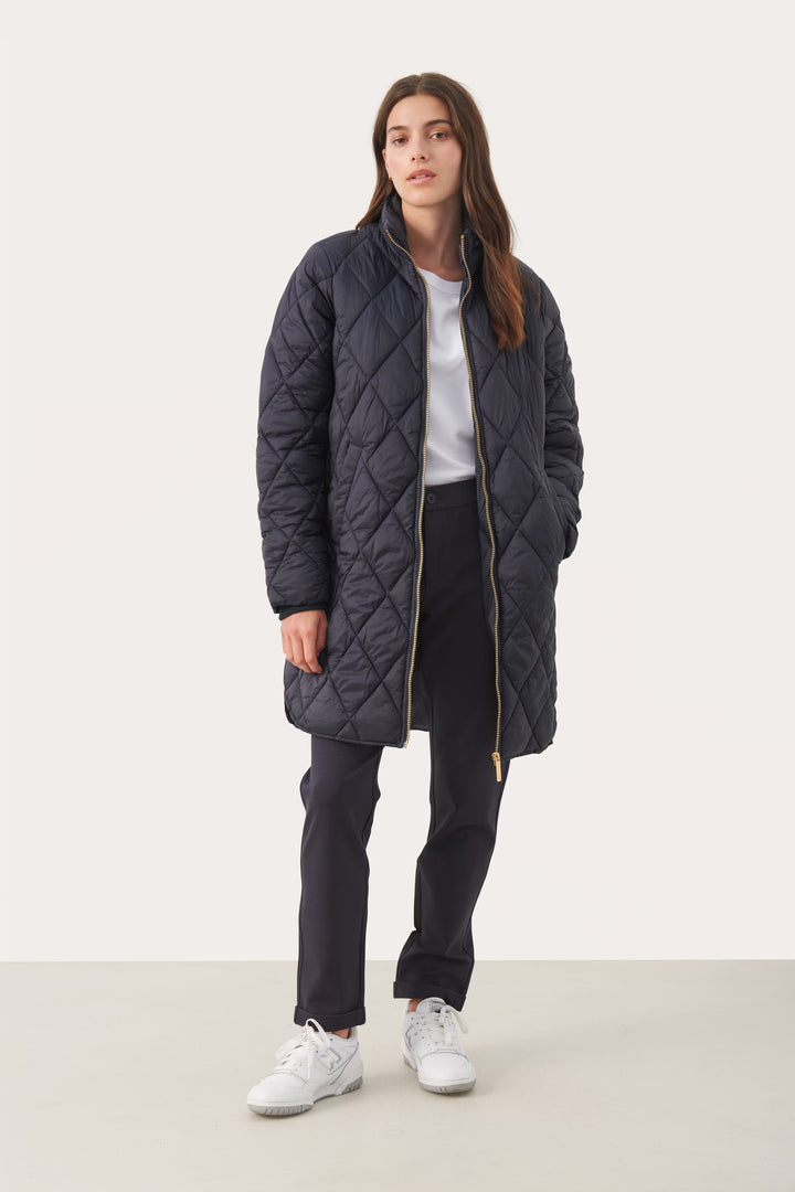 Quilted diamond-pattern coat