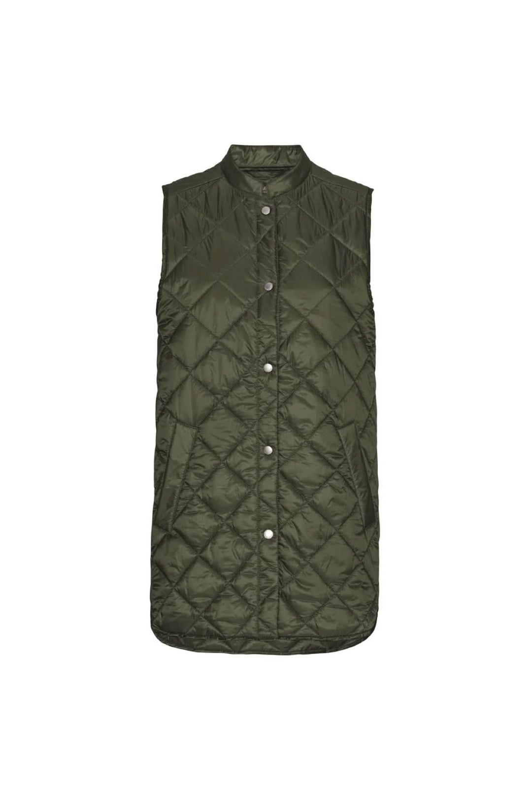 Gilet matelassé Pearl d'Ilse Jacobsen en vert olive, léger et rembourré, sans capuche.