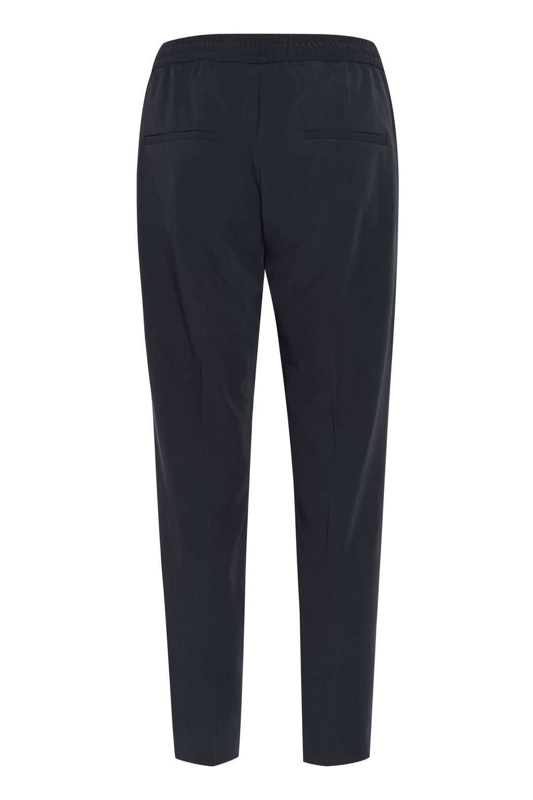 Pantalon Adian noir, coupe décontractée, taille élastique ajustable, poches arrière trompe-l'œil.