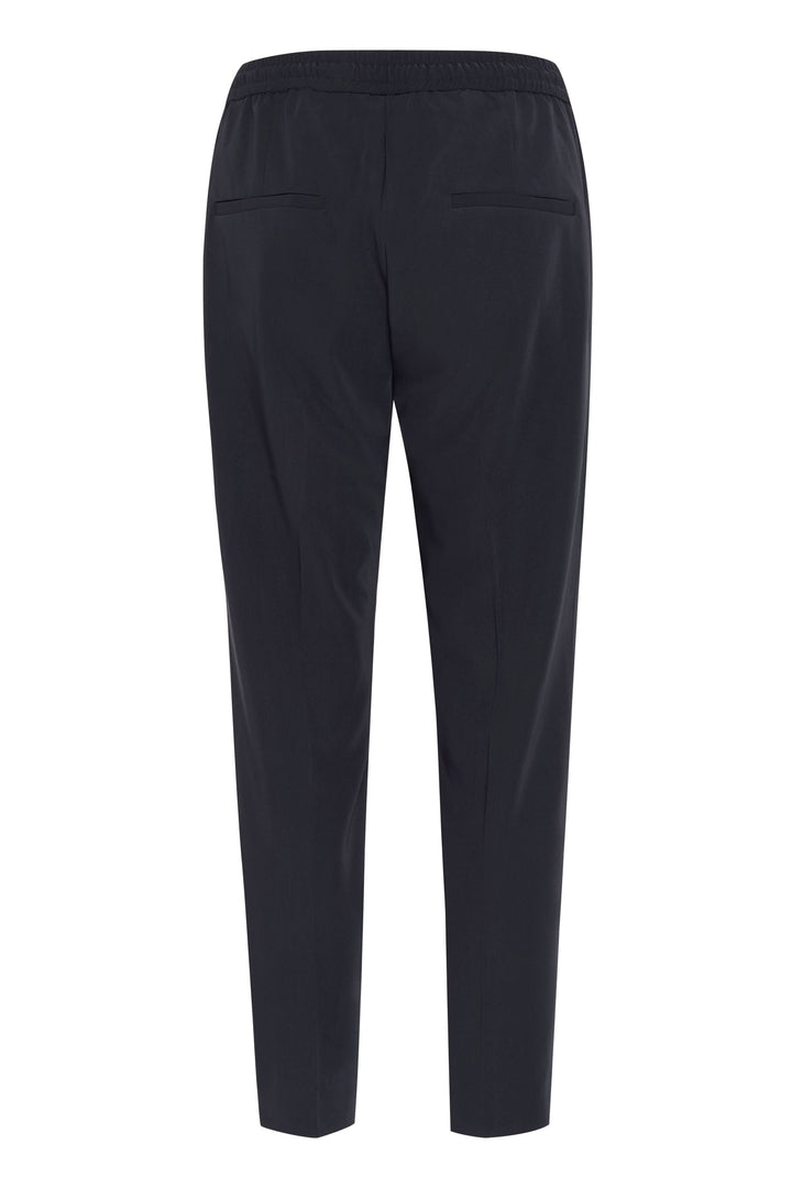 Pantalon Adian noir, coupe décontractée, taille élastique ajustable, poches arrière trompe-l'œil.