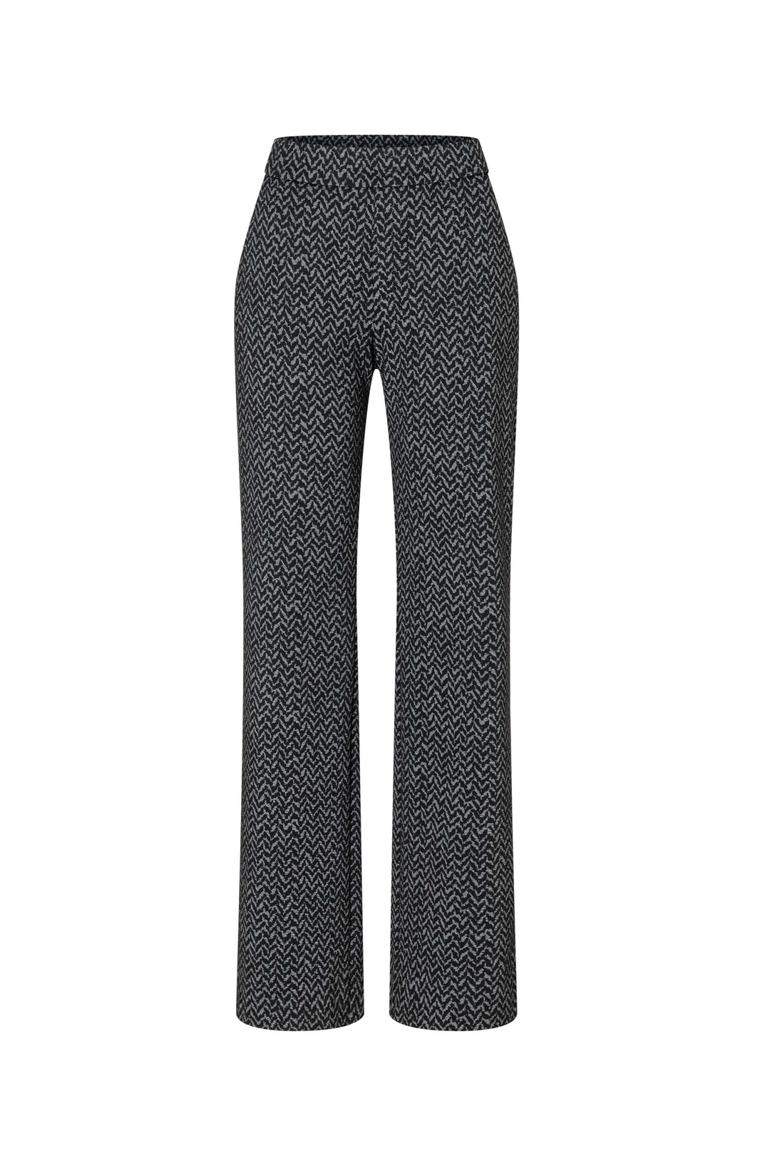 Pantalon Chiara à imprimé chevron extensible offrant confort et élégance avec taille élastique et coupe droite pour toutes occasions.