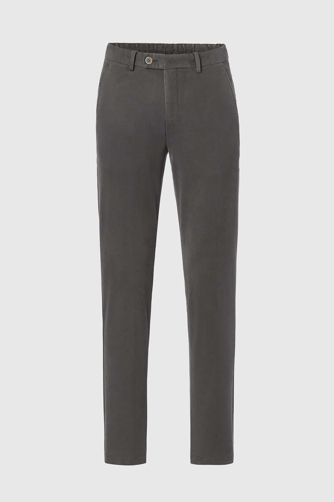 Pantalon Chino Trento en sergé de coton gris élégant avec coupe ajustée et ceinture élastiquée pour un confort optimal.