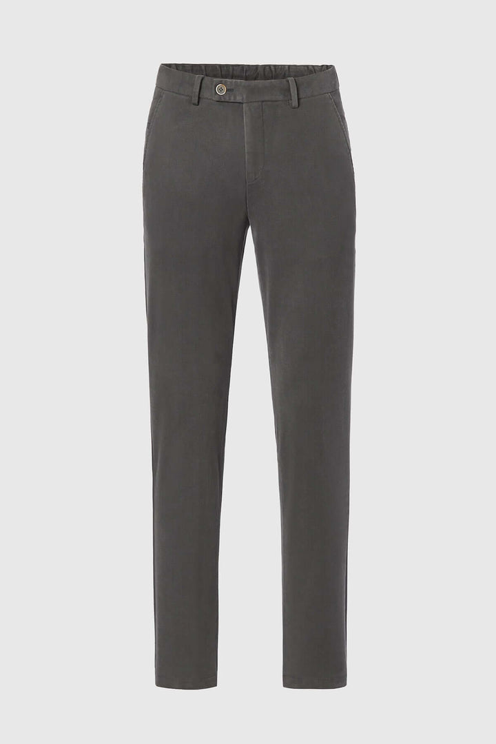 Pantalon Chino Trento en sergé de coton gris élégant avec coupe ajustée et ceinture élastiquée pour un confort optimal.