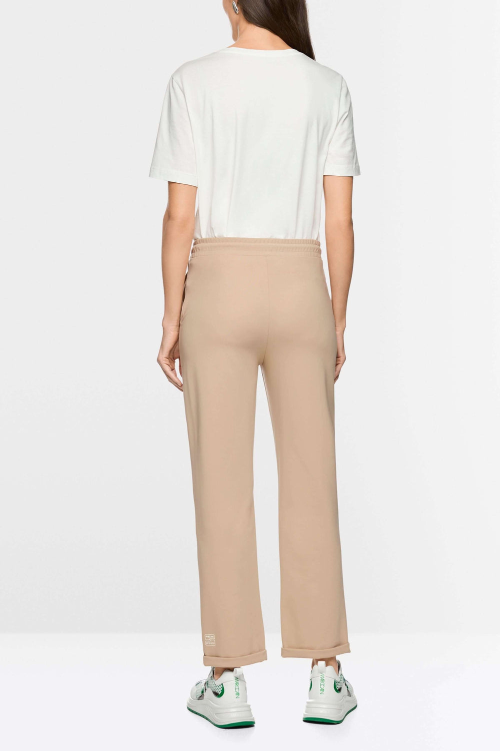 Pantalon FRIA à enfiler en mélange de coton avec taille élastique et coupe droite fuselée, vue arrière, pour un look casual chic.