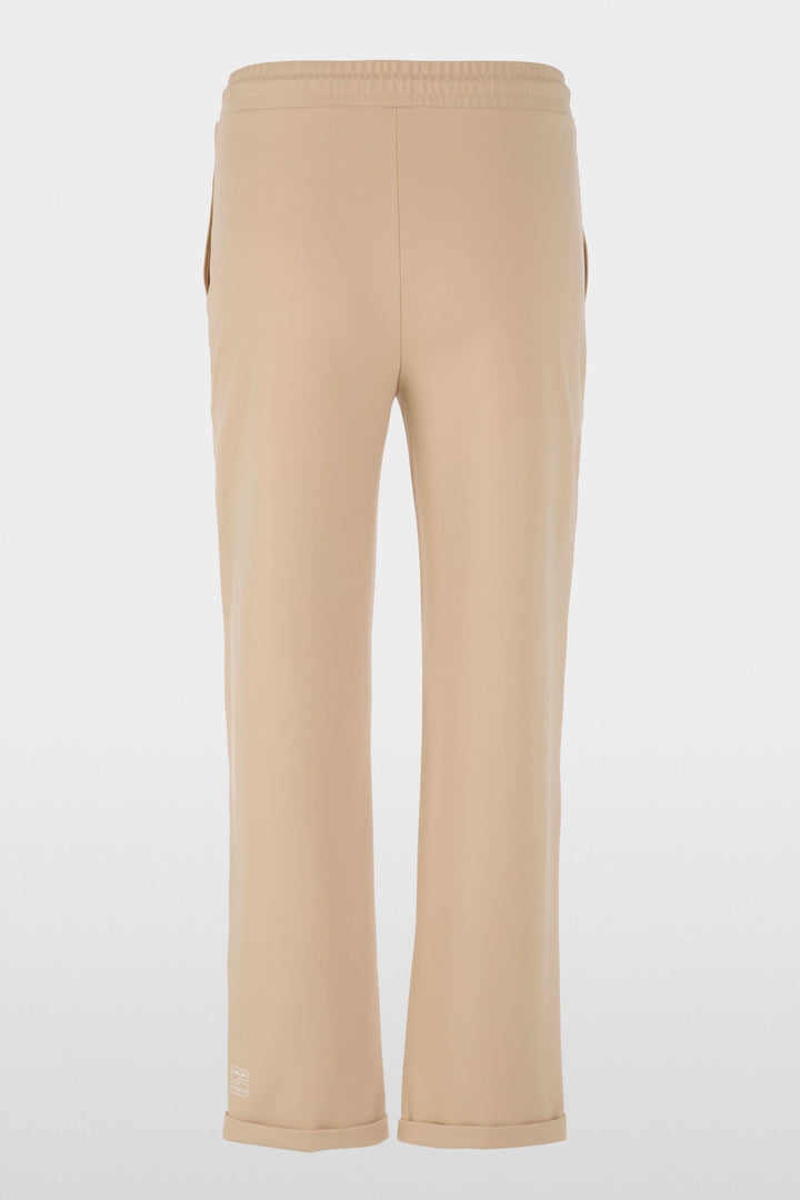 Pantalon FRIA à enfiler en mélange de coton avec taille élastique et coupe droite légèrement fuselée, couleur beige.