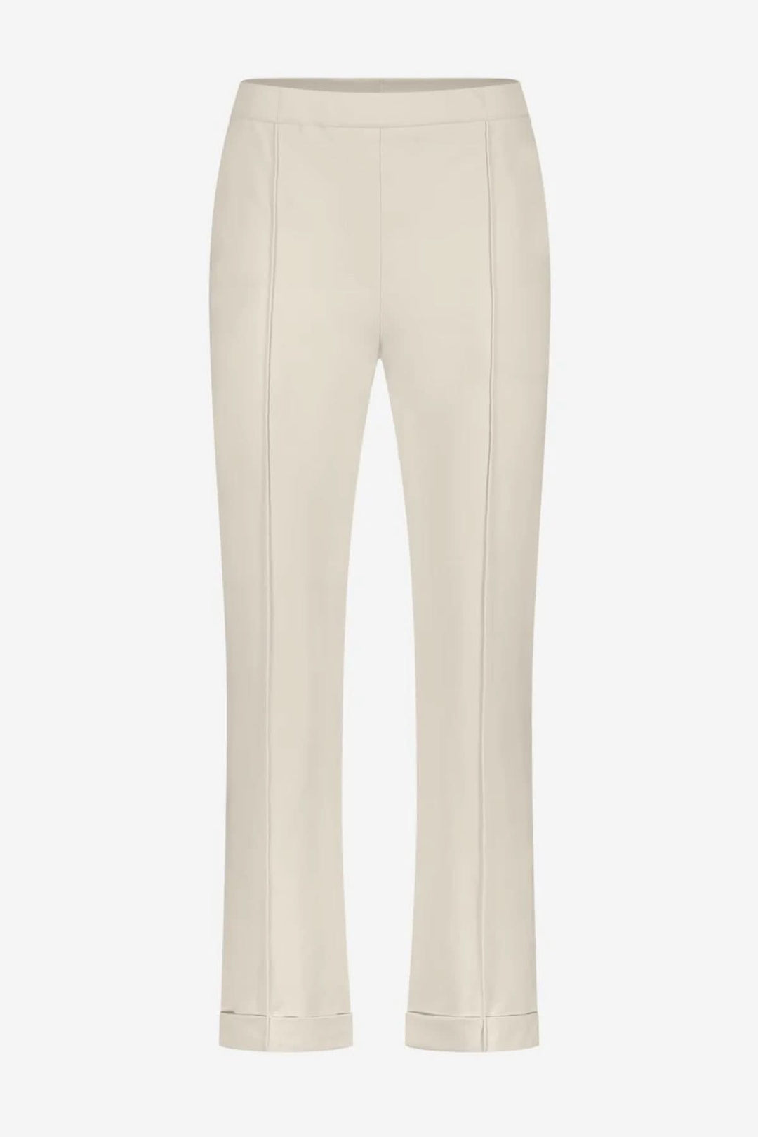 Pantalon Irena droit à revers, élégant et confortable, en tissu extensible de couleur beige.