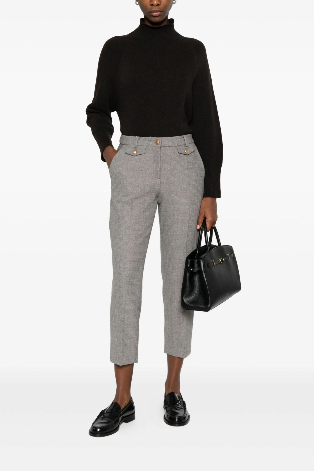 Pantalon Krystal habillé à taille mi-haute, élégance moderne, poches à rabat, coupe ajustée, idéal pour bureau ou occasions formelles.