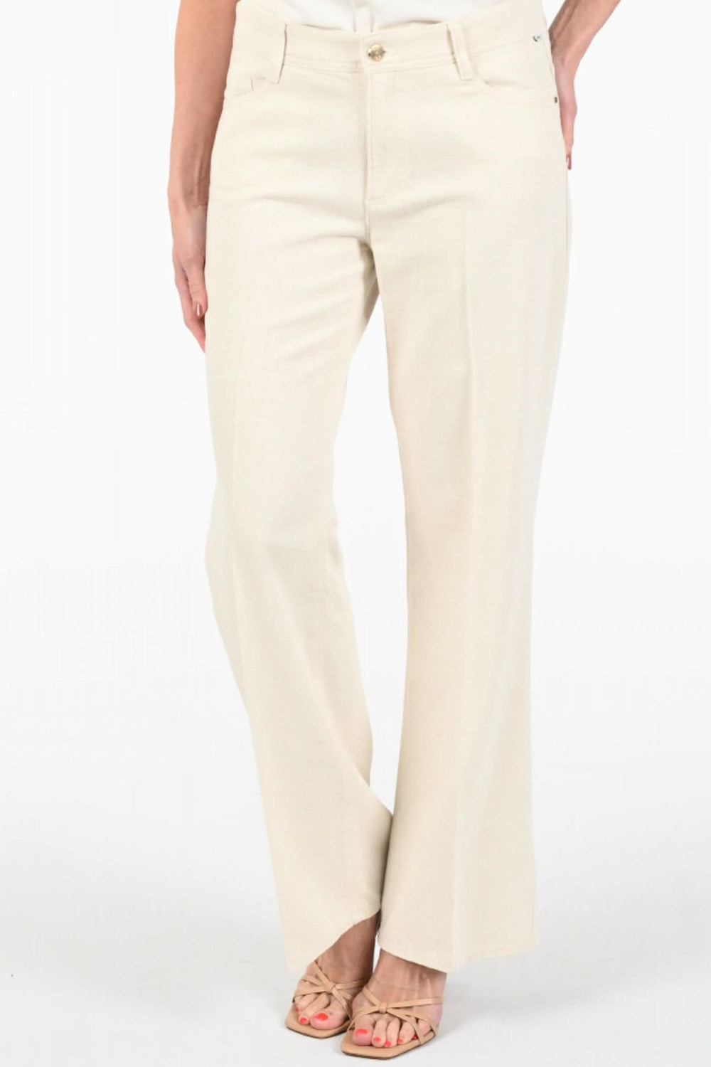 Pantalon MAINE lurex doré naturel, taille classique, coupe évasée, look décontracté et élégant avec poches.