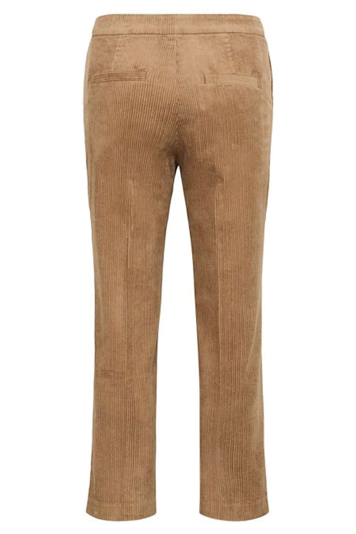 Pantalon Mishas en velours côtelé coupe droite avec taille mi-haute et poches latérales, vue arrière du pantalon décontracté chic.