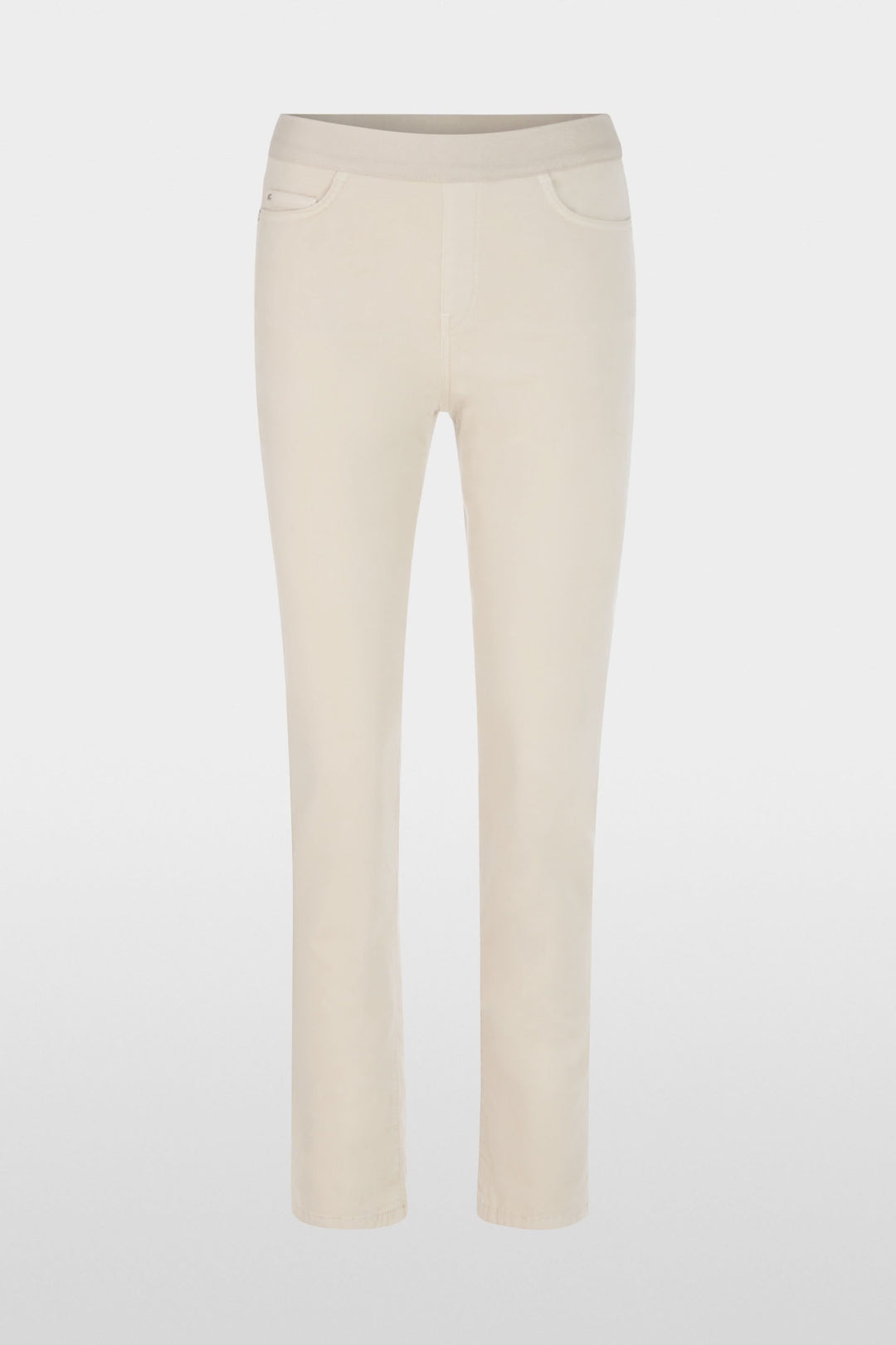 Pantalon Siena à taille élastique en coton extensible, coupe droite ajustée, fausses poches, élégant et confortable pour un usage quotidien.