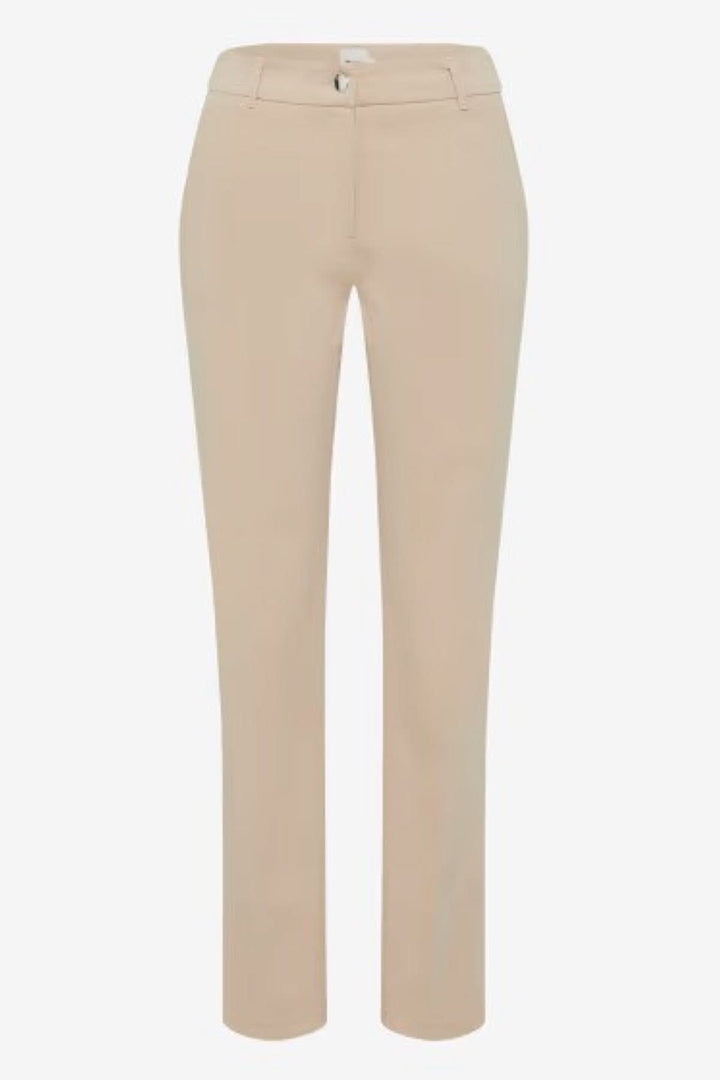 Pantalon chino Maron beige, coupe droite, tissu extensible, idéal pour des tenues décontractées.